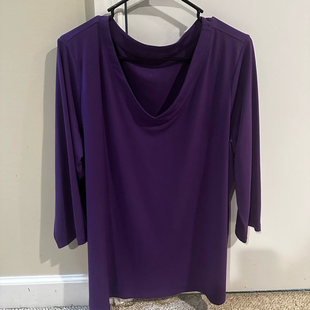 Susan graver Purple 3/4 Sleeve A-line tunic Top